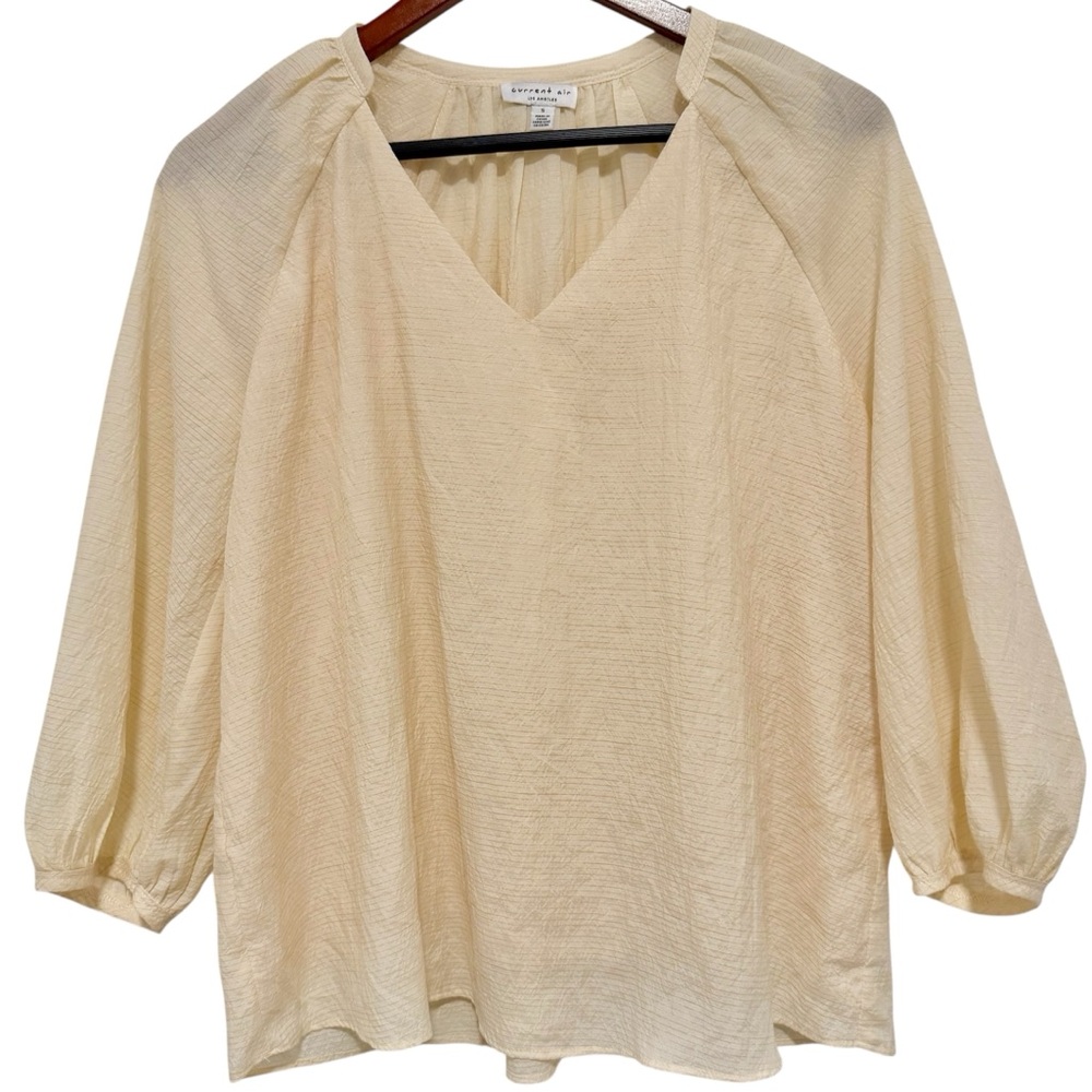 Anthropologie Current Air Gauzy V-Neck Oversized 3/4 Sleeve Blouse Striped Small